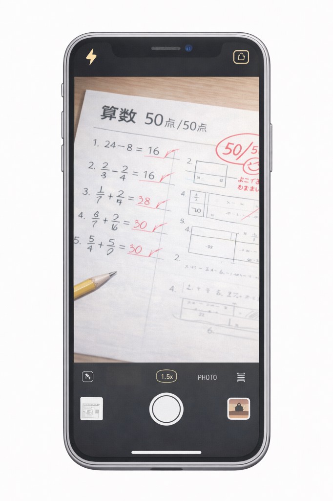 テストをスマホで撮影している様子